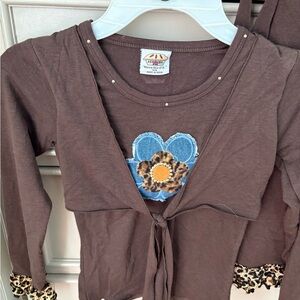 Attitude Pie brown leopard denim print 2 piece Leopard Flower stud detail sz 5/6